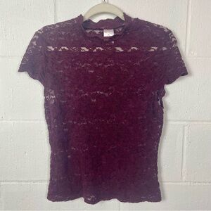 No‎ Boundaries Short Sleeve Sheer Lace Top Mock Neck Y2K Whimsigoth Dark Fairy M